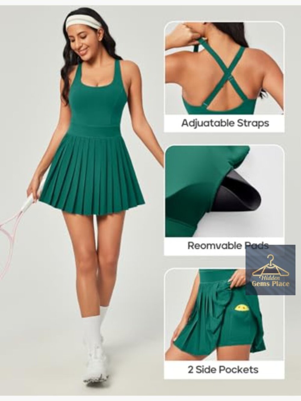 Tennis Dress with Built-in Bra Shorts and Pockets - Picture 5 of 5